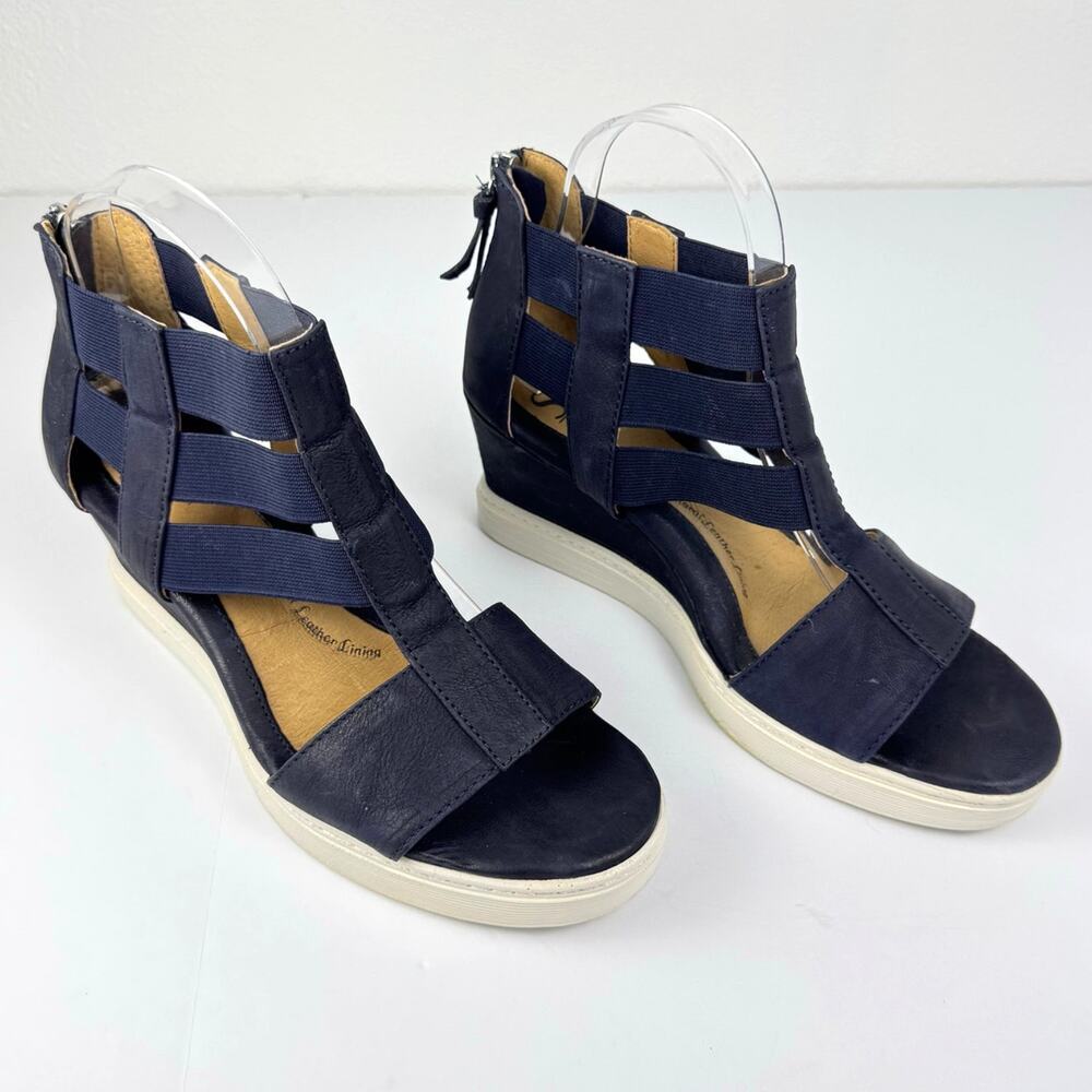 Sofft Sosie Wedge Leather Sandal Platform Gladiator Navy Blue Size 9M - Picture 2 of 10